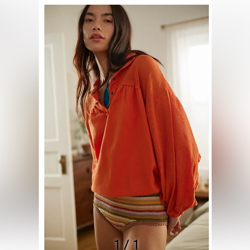 NEW UO Out From Under Sienna Mesh Popover Orange Oversized Sweatshirt